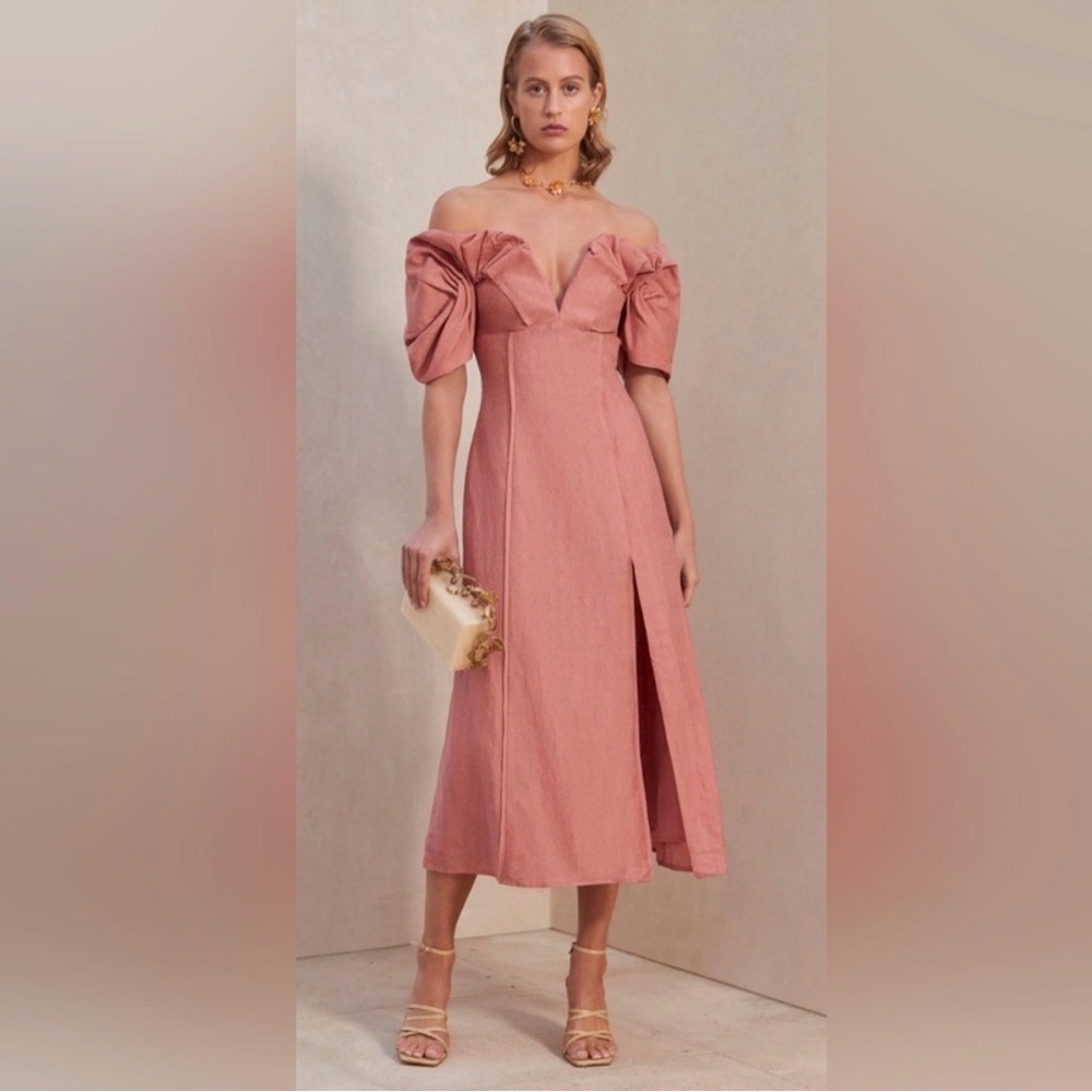 Cult Gaia Off-Shoulder Blush Midi Dress